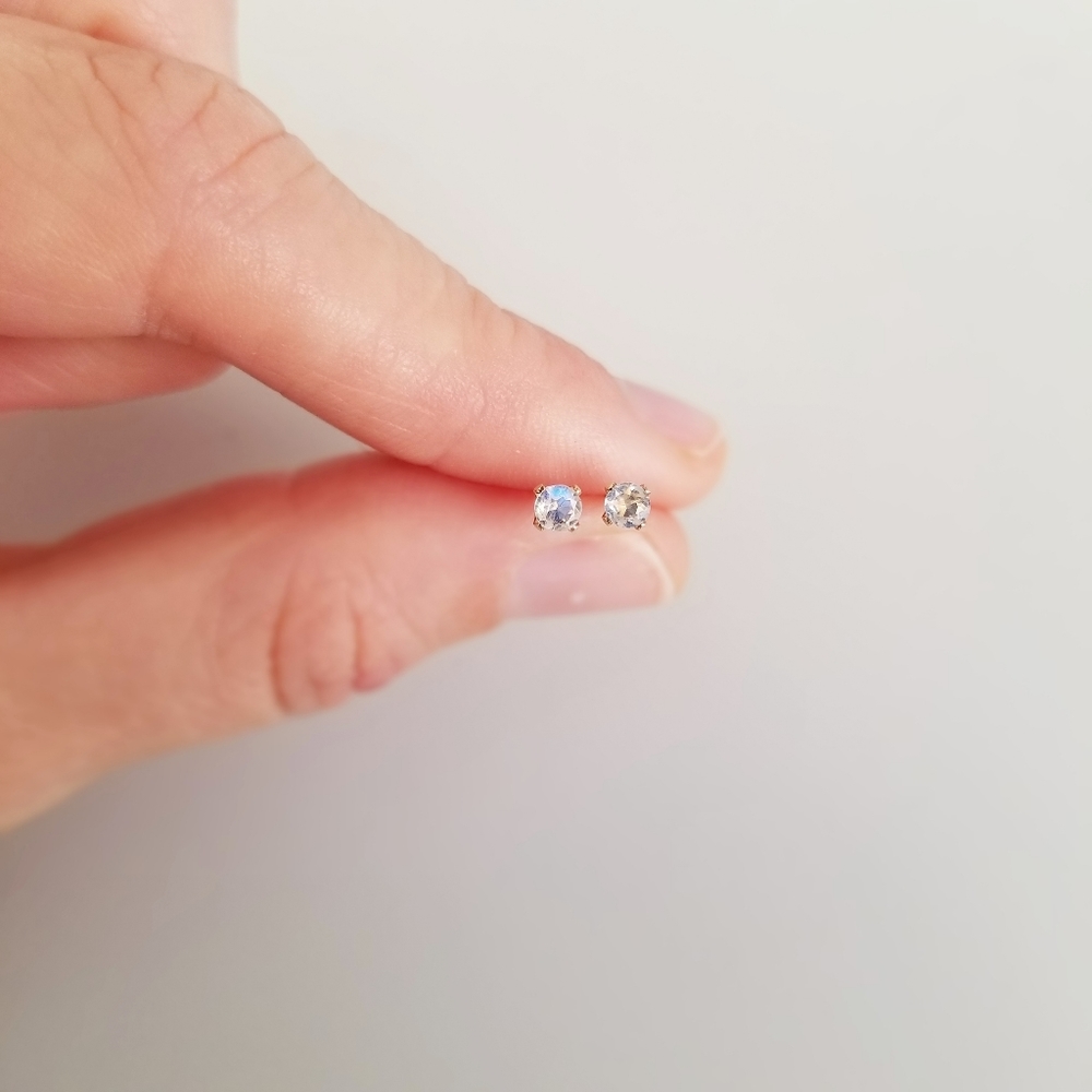 Tiny, Dainty, Gold Filled, Moonstone Studs - Picture 4 of 6
